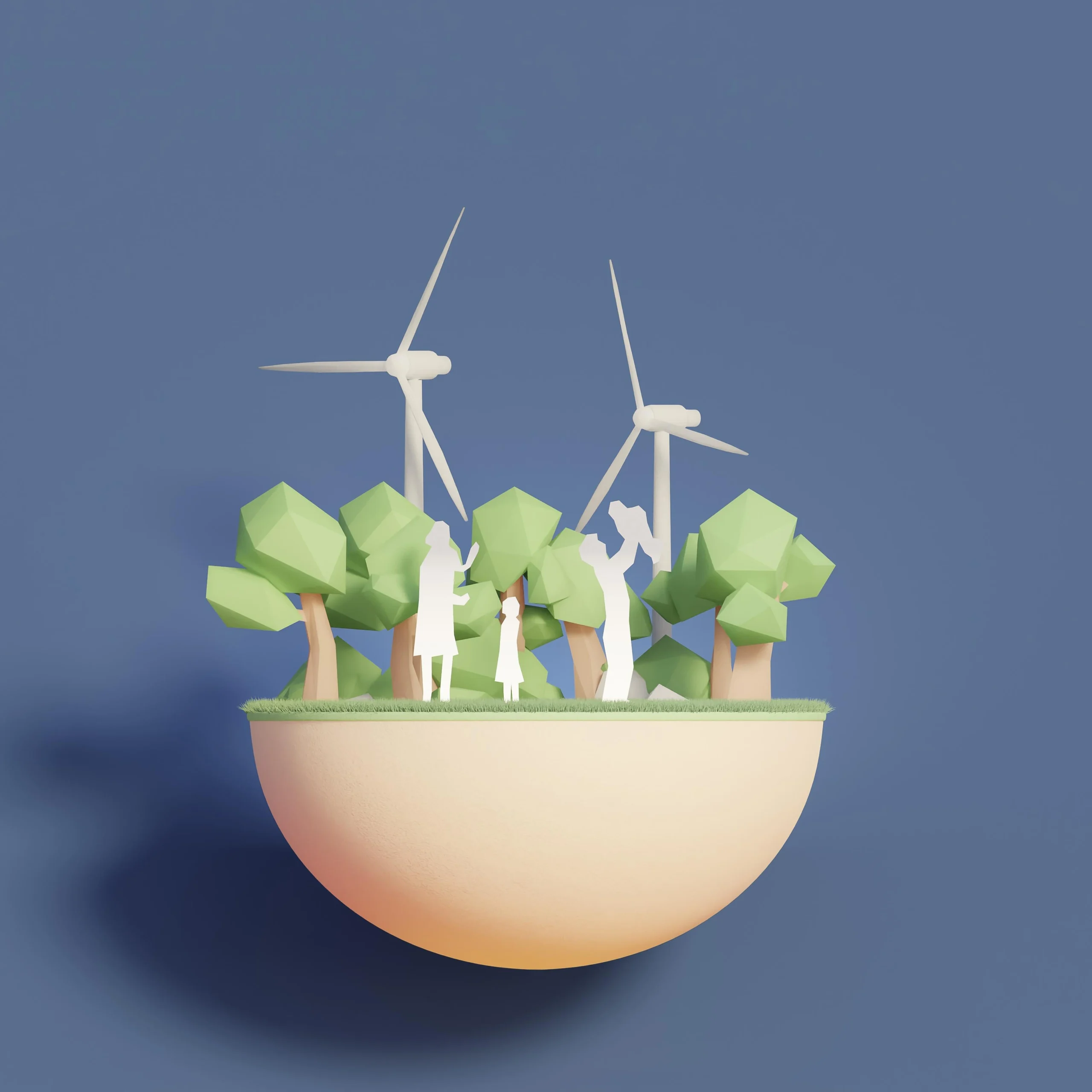 Modelo 3D de uma família feliz em um lugar arborizado
